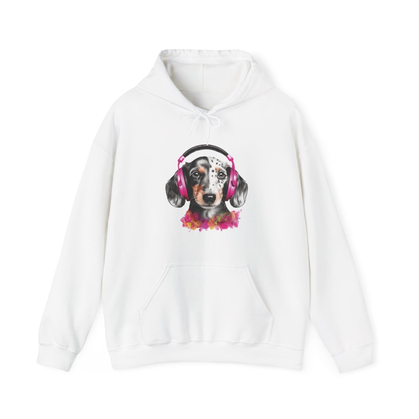 Dog with Headphones Hooded Sweatshirt