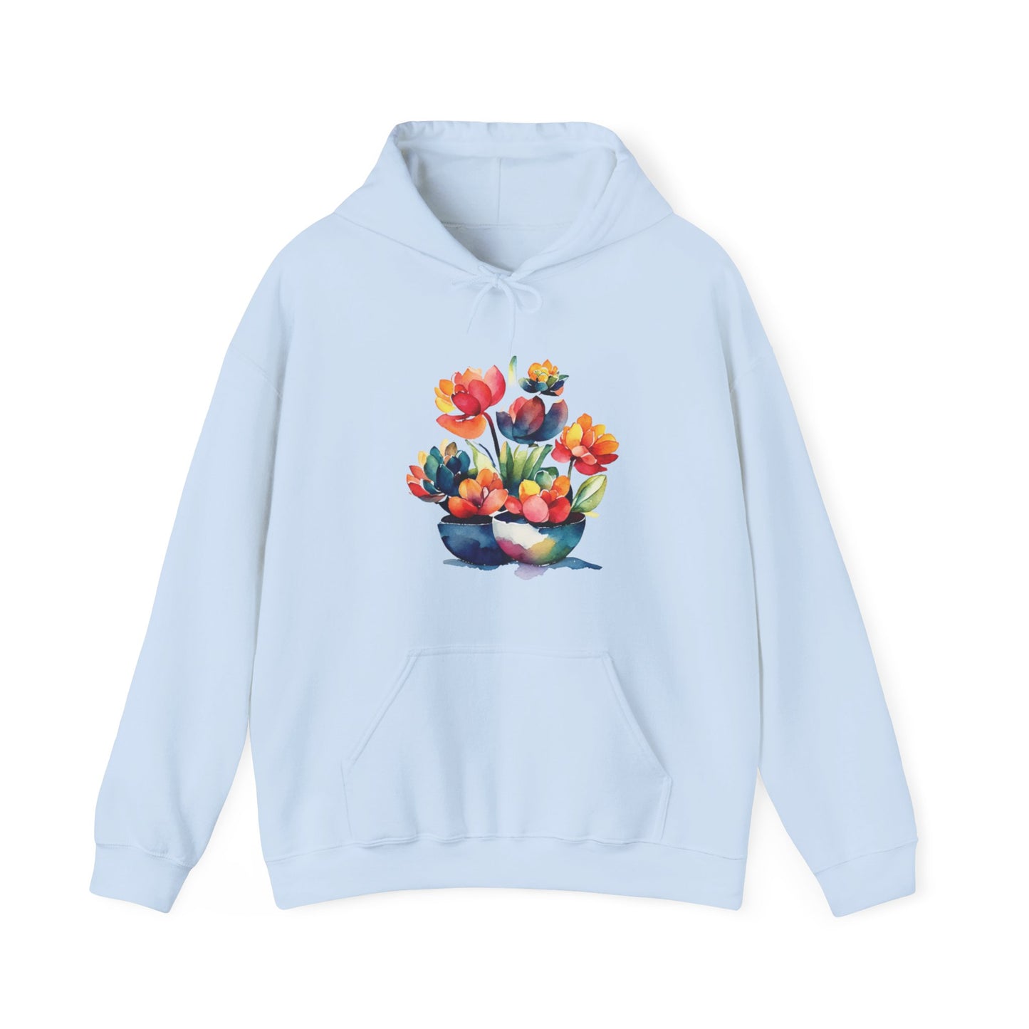 Watercolor Succulent Flowers Hooded Sweatshirt