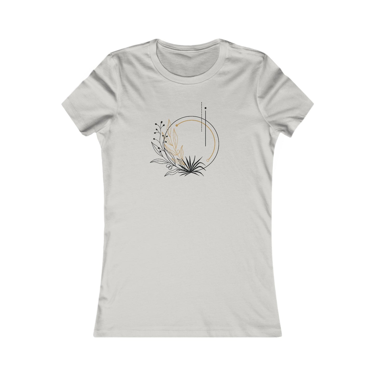 Black and Gold Leafy Circle Fitted Tee