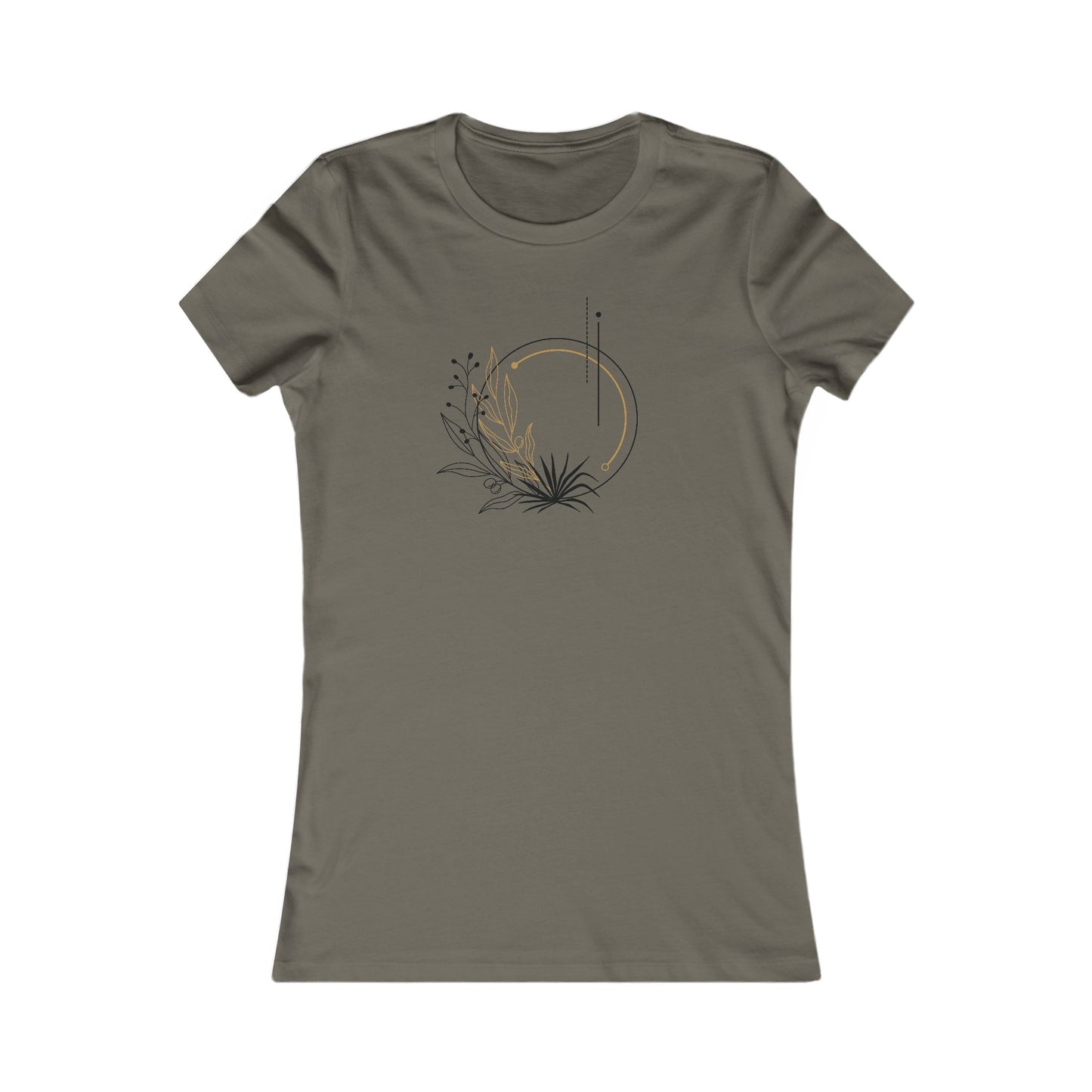 Black and Gold Leafy Circle Fitted Tee