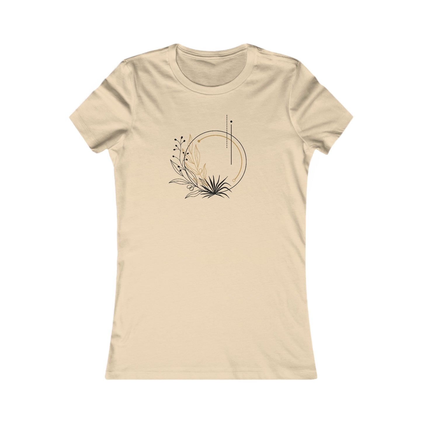 Black and Gold Leafy Circle Fitted Tee