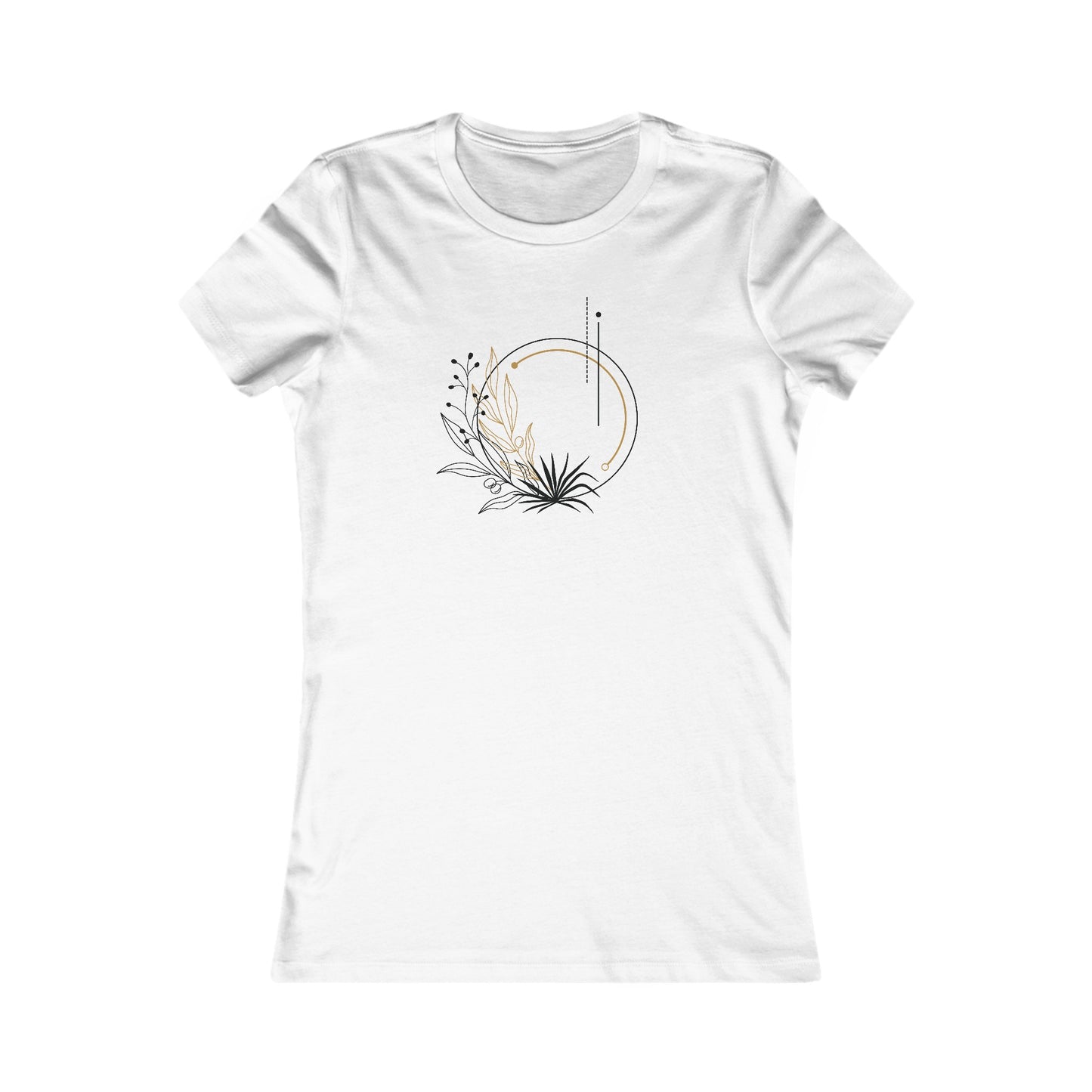 Black and Gold Leafy Circle Fitted Tee