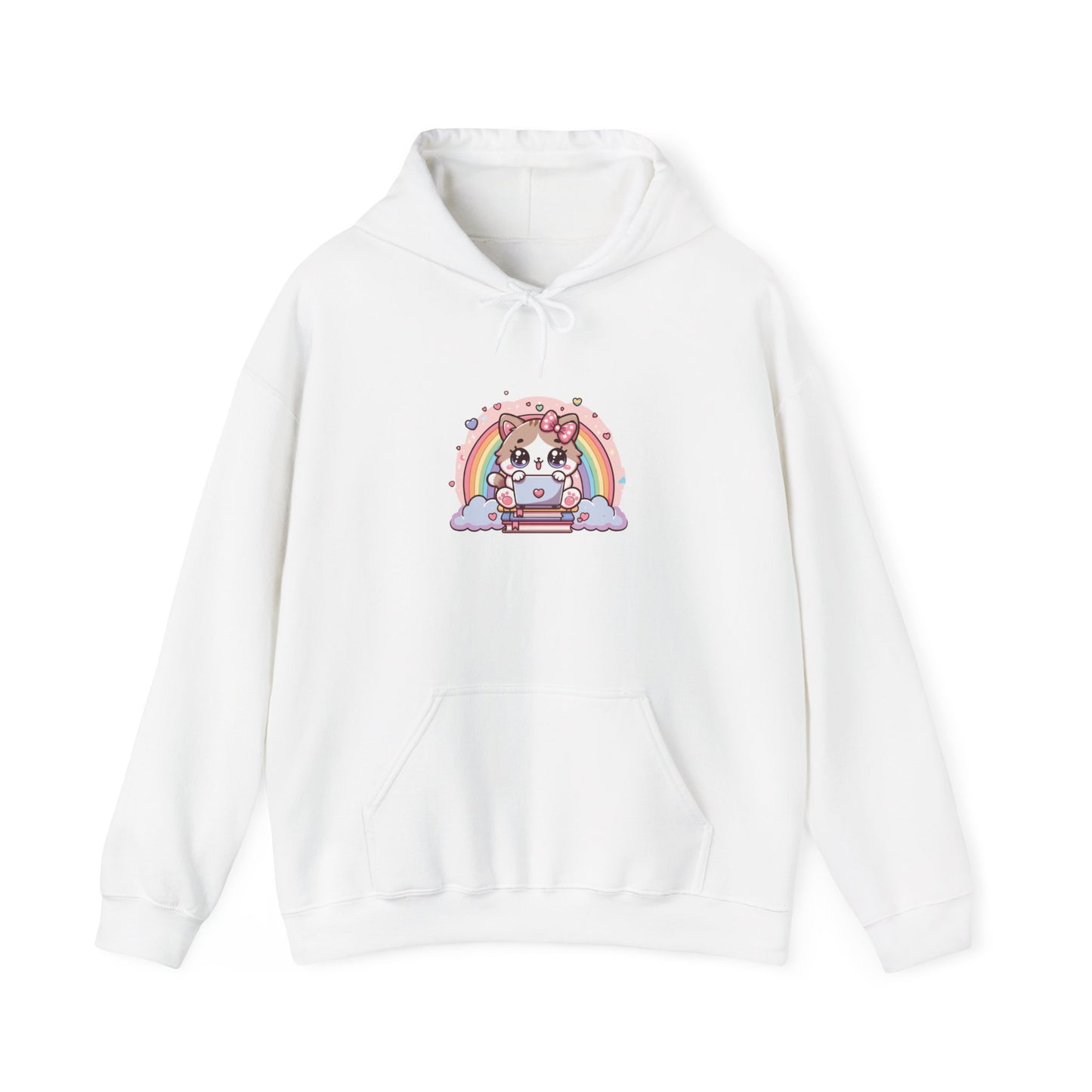 Cat with Rainbow and Laptop Hooded Sweatshirt
