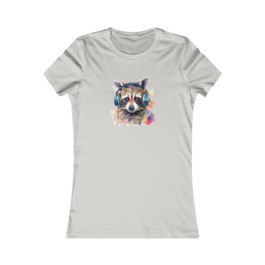 Raccoon with Headphones Fitted Tee