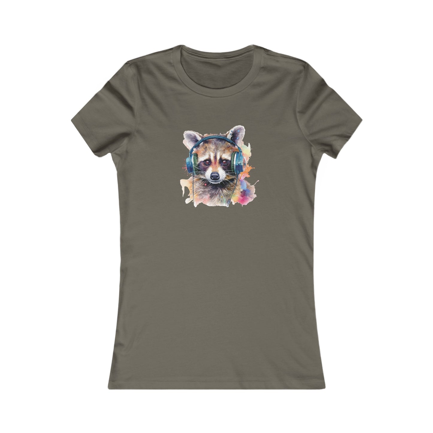 Raccoon with Headphones Fitted Tee