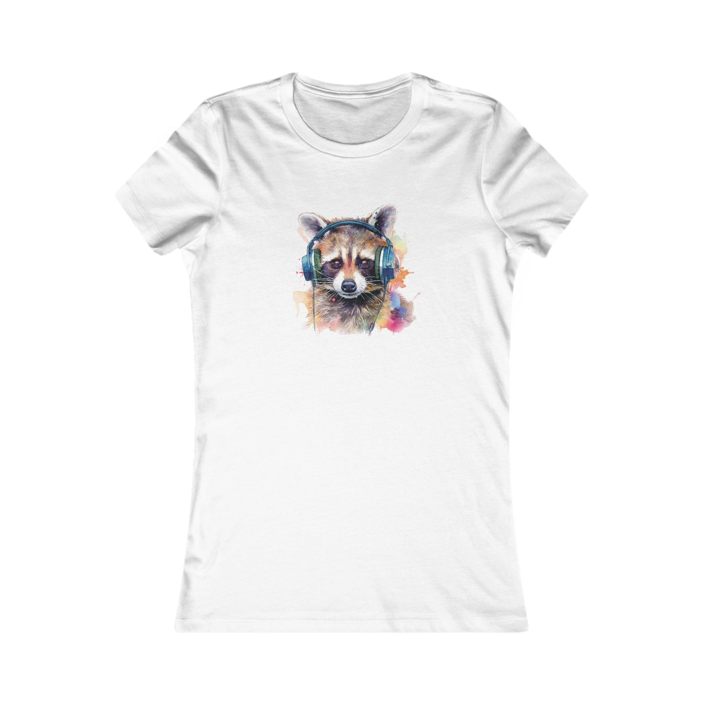 Raccoon with Headphones Fitted Tee