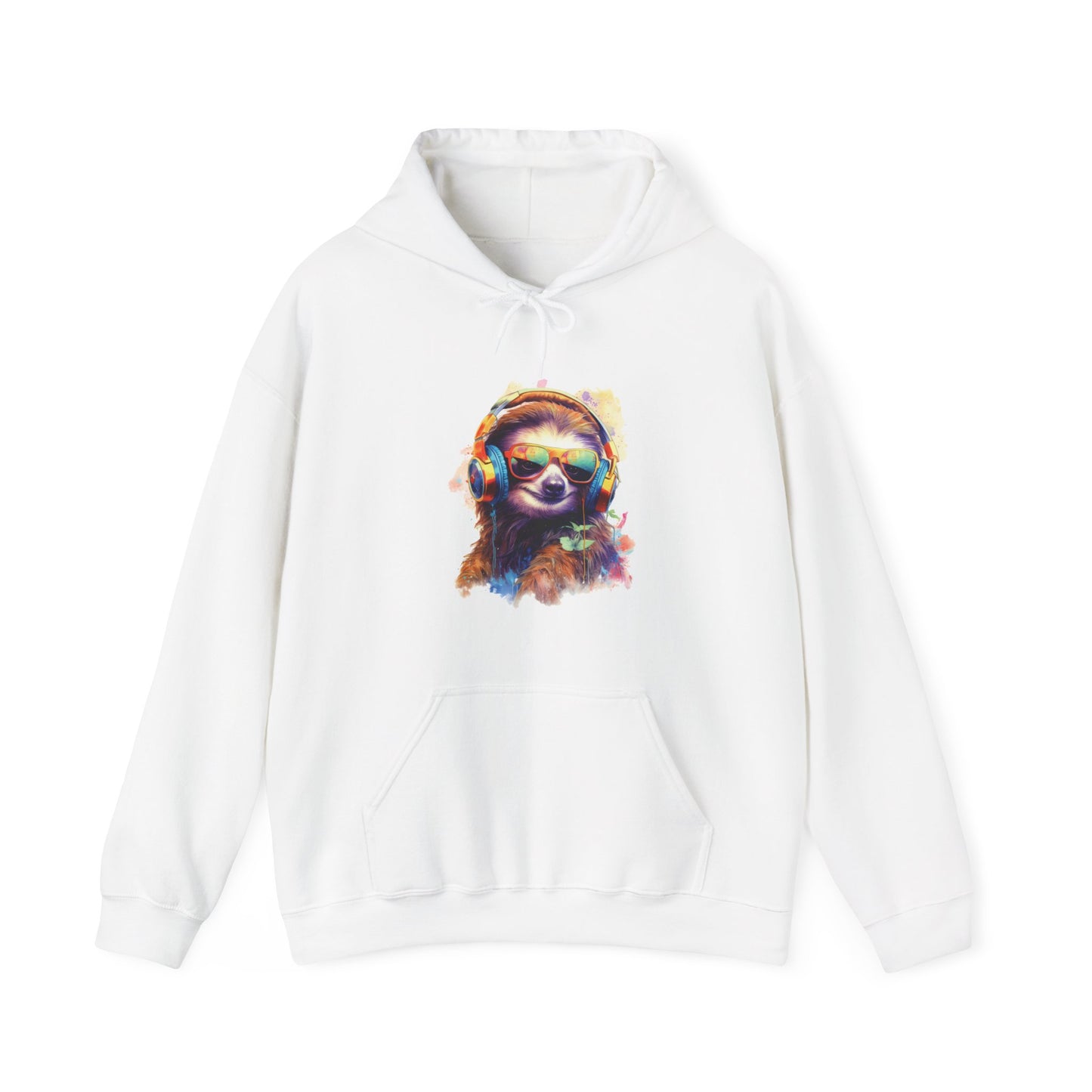 Sloth with Headphones Hooded Sweatshirt