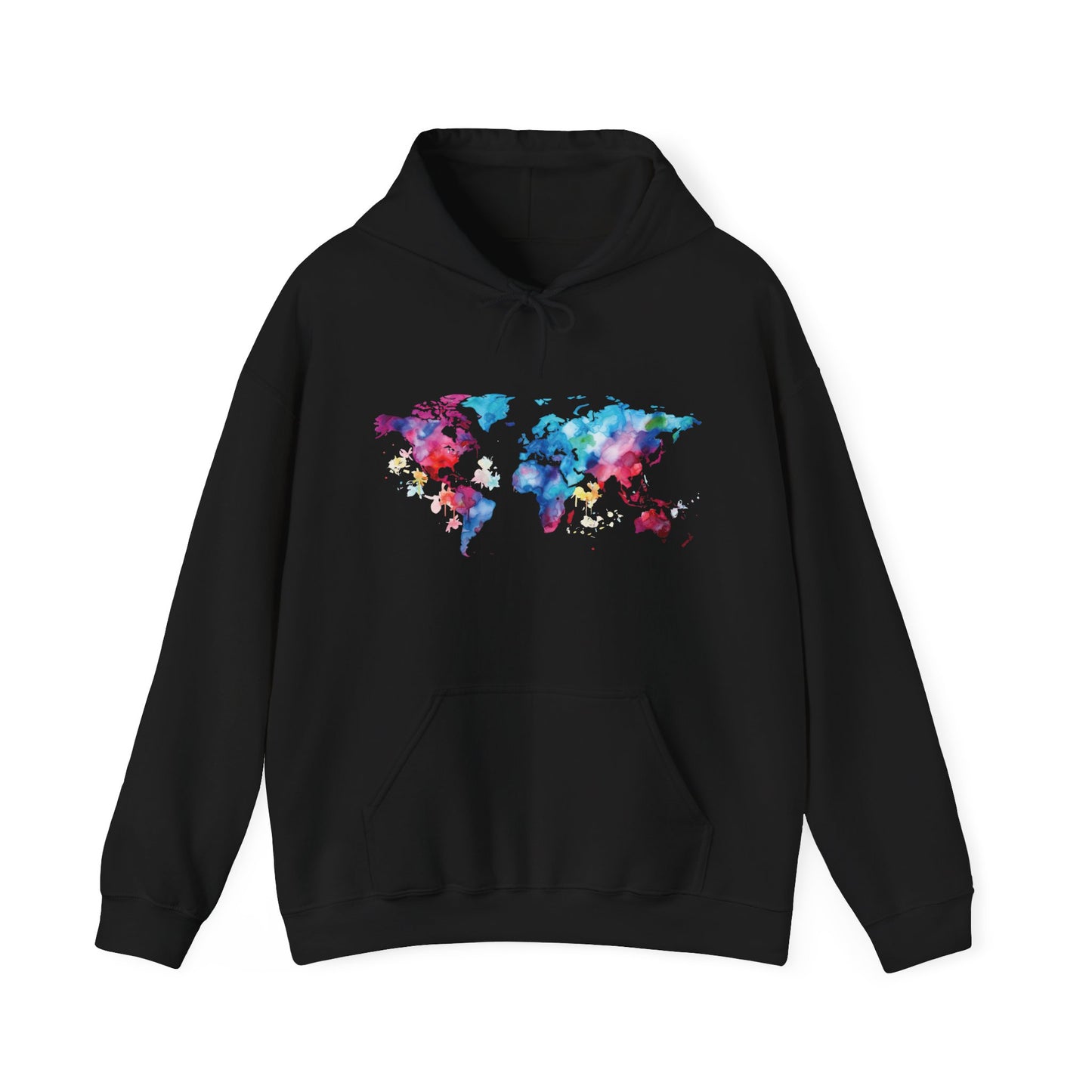 Watercolor World Map Hooded Sweatshirt