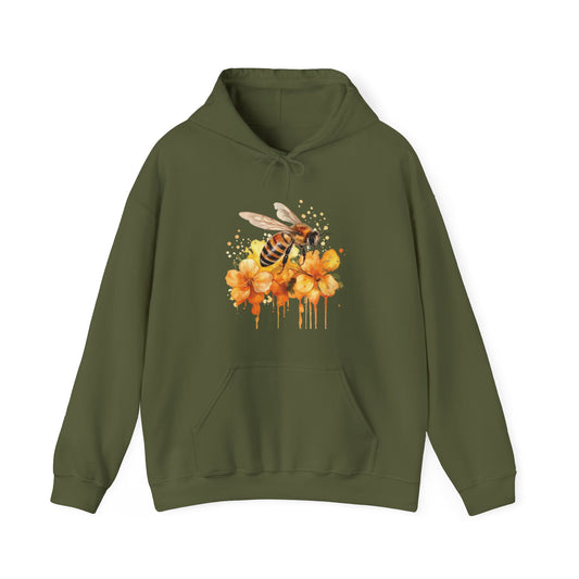 Watercolor Bee and Flowers Hooded Sweatshirt
