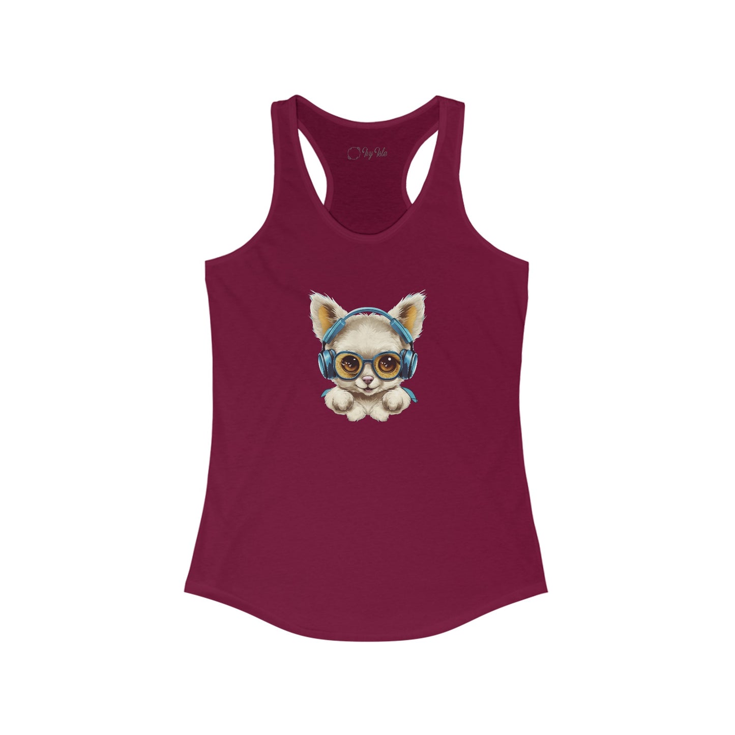 Puppy with Headphones Racerback Tank