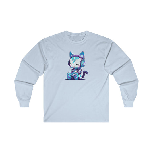 Futuristic Cat with Headphones Long Sleeve Tee