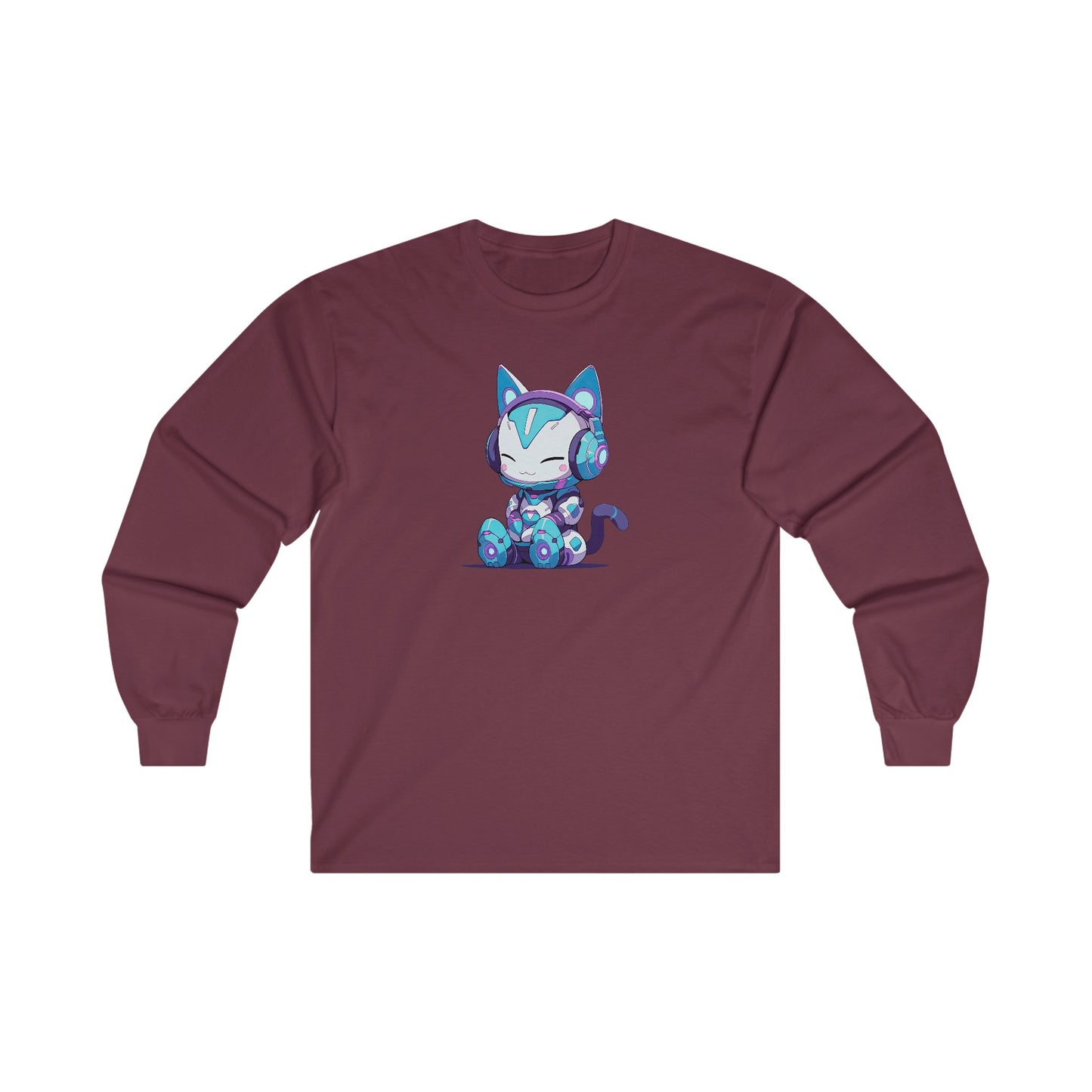Futuristic Cat with Headphones Long Sleeve Tee