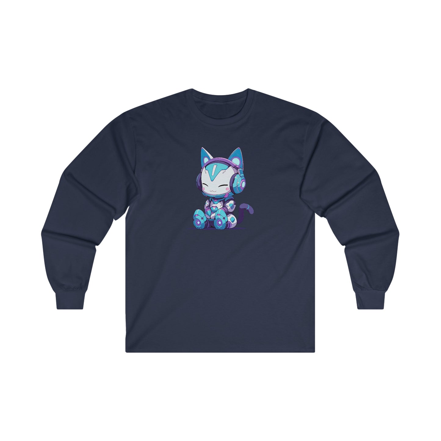 Futuristic Cat with Headphones Long Sleeve Tee