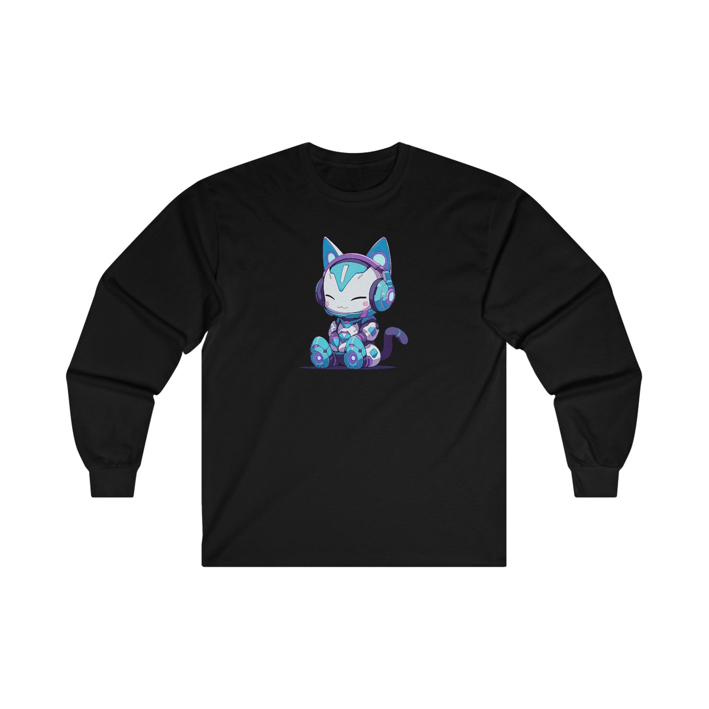 Futuristic Cat with Headphones Long Sleeve Tee