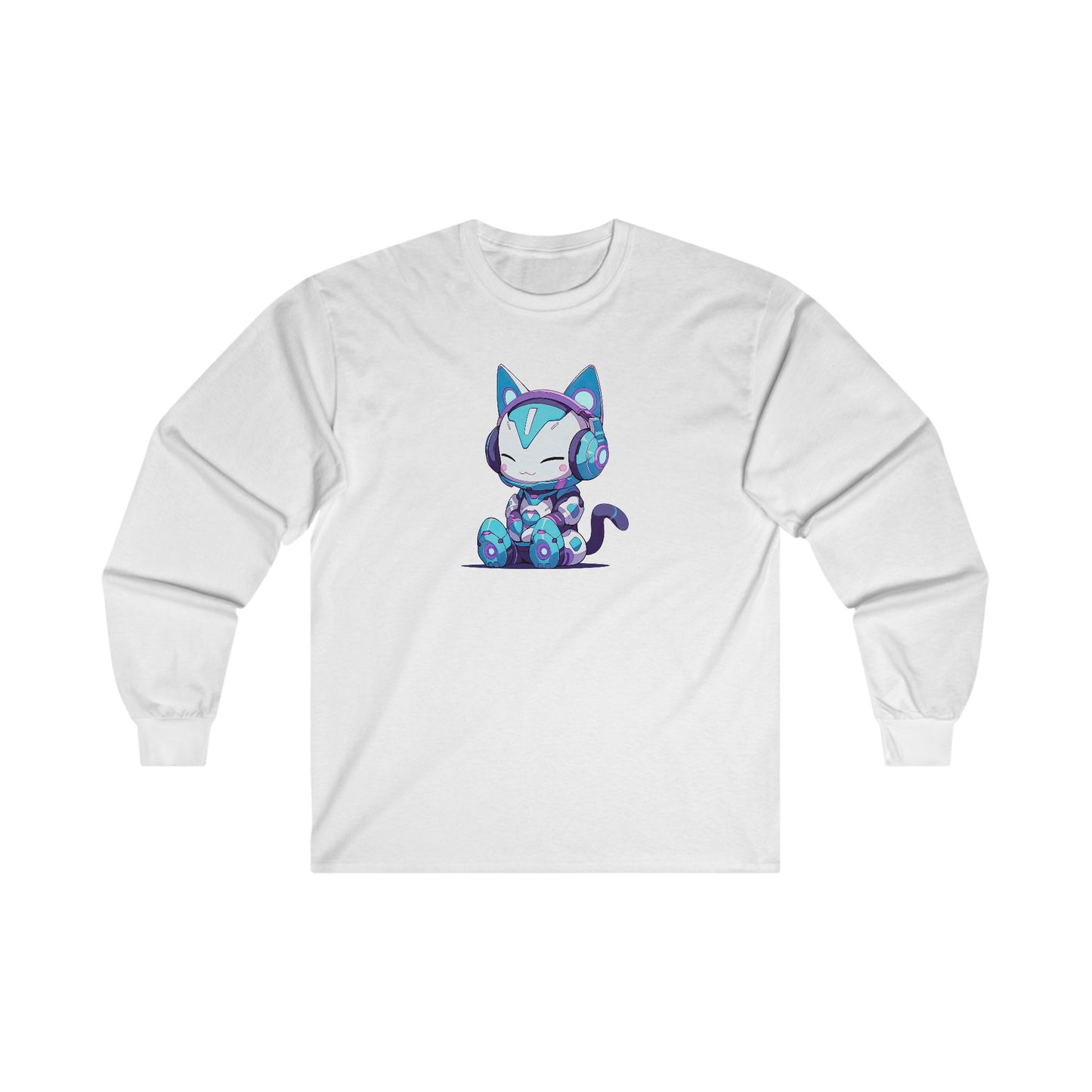 Futuristic Cat with Headphones Long Sleeve Tee