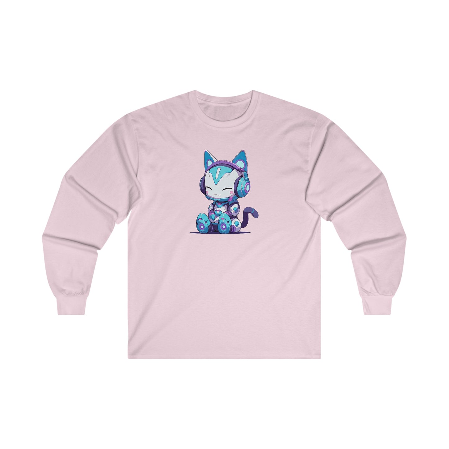 Futuristic Cat with Headphones Long Sleeve Tee