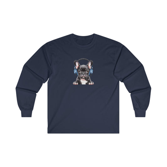 French Bulldog with Headphones Long Sleeve Tee