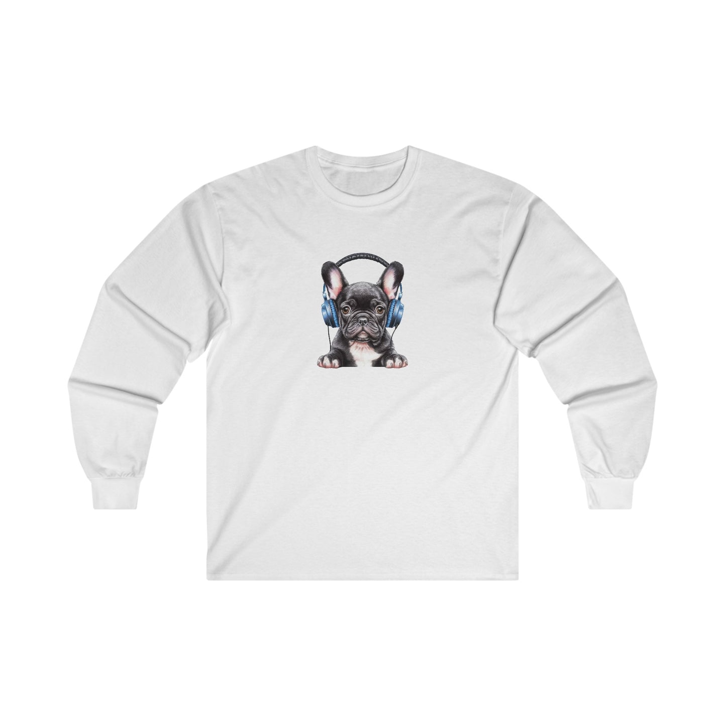 French Bulldog with Headphones Long Sleeve Tee
