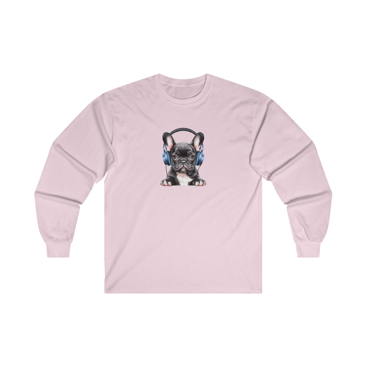 French Bulldog with Headphones Long Sleeve Tee
