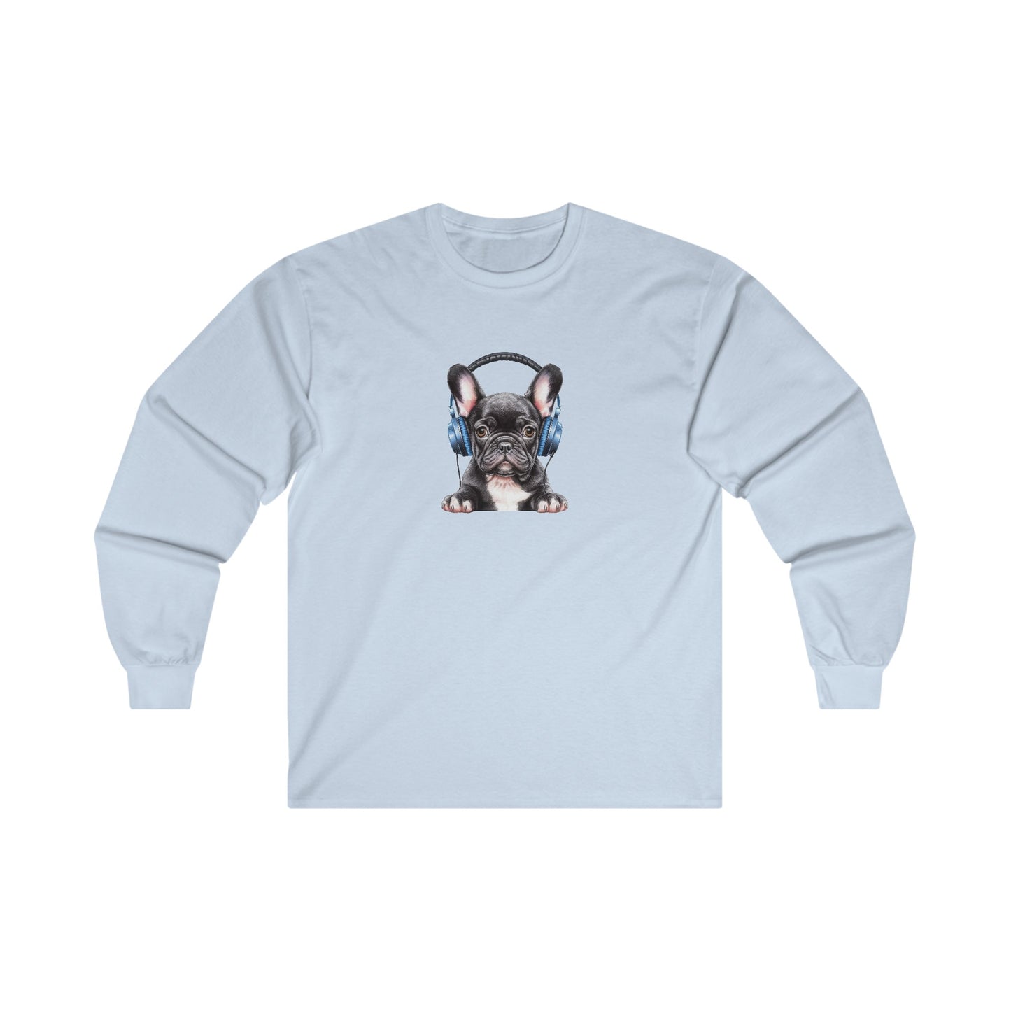 French Bulldog with Headphones Long Sleeve Tee