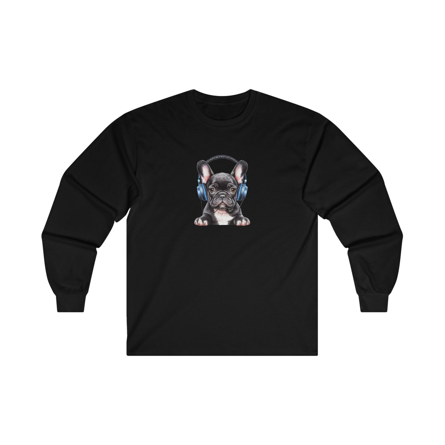 French Bulldog with Headphones Long Sleeve Tee
