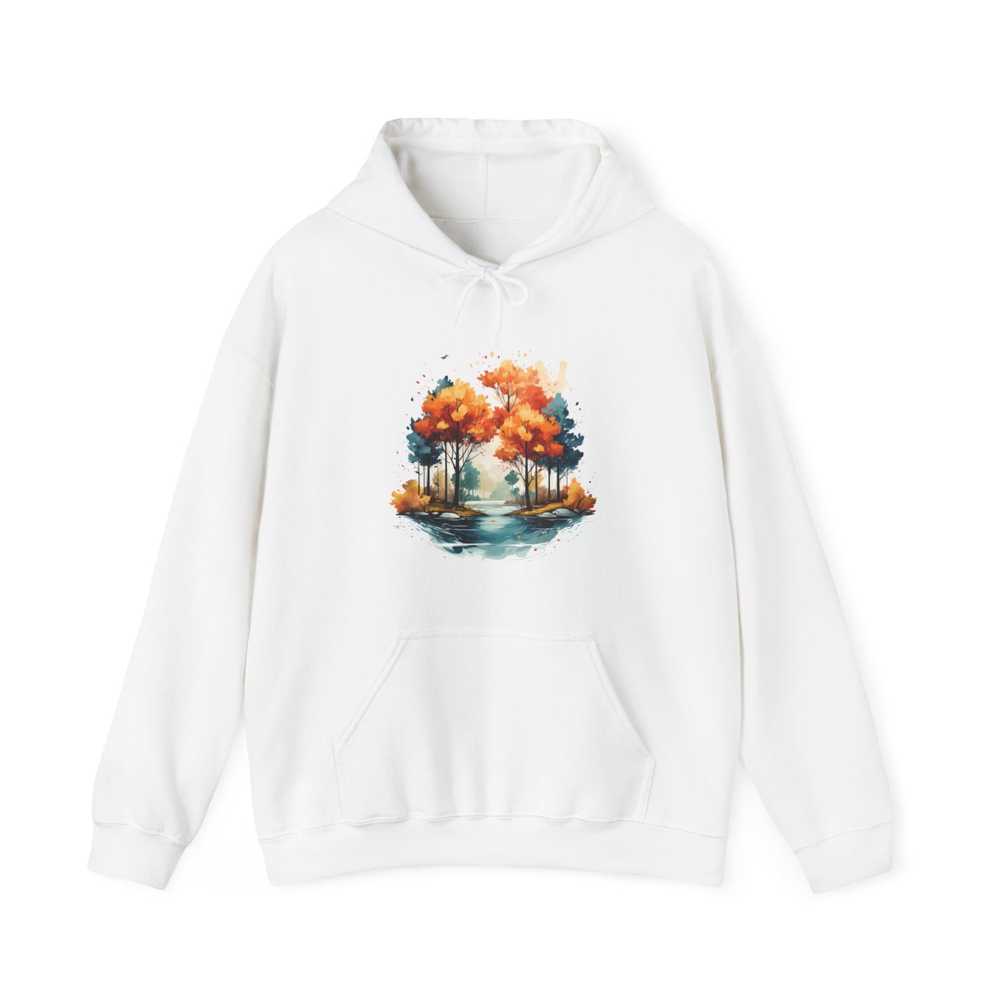 Autumn River Watercolor Hooded Sweatshirt