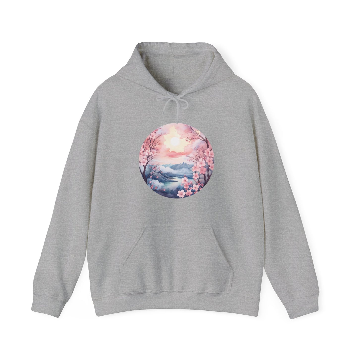 Watercolor Cherry Blossom Landscape Hooded Sweatshirt