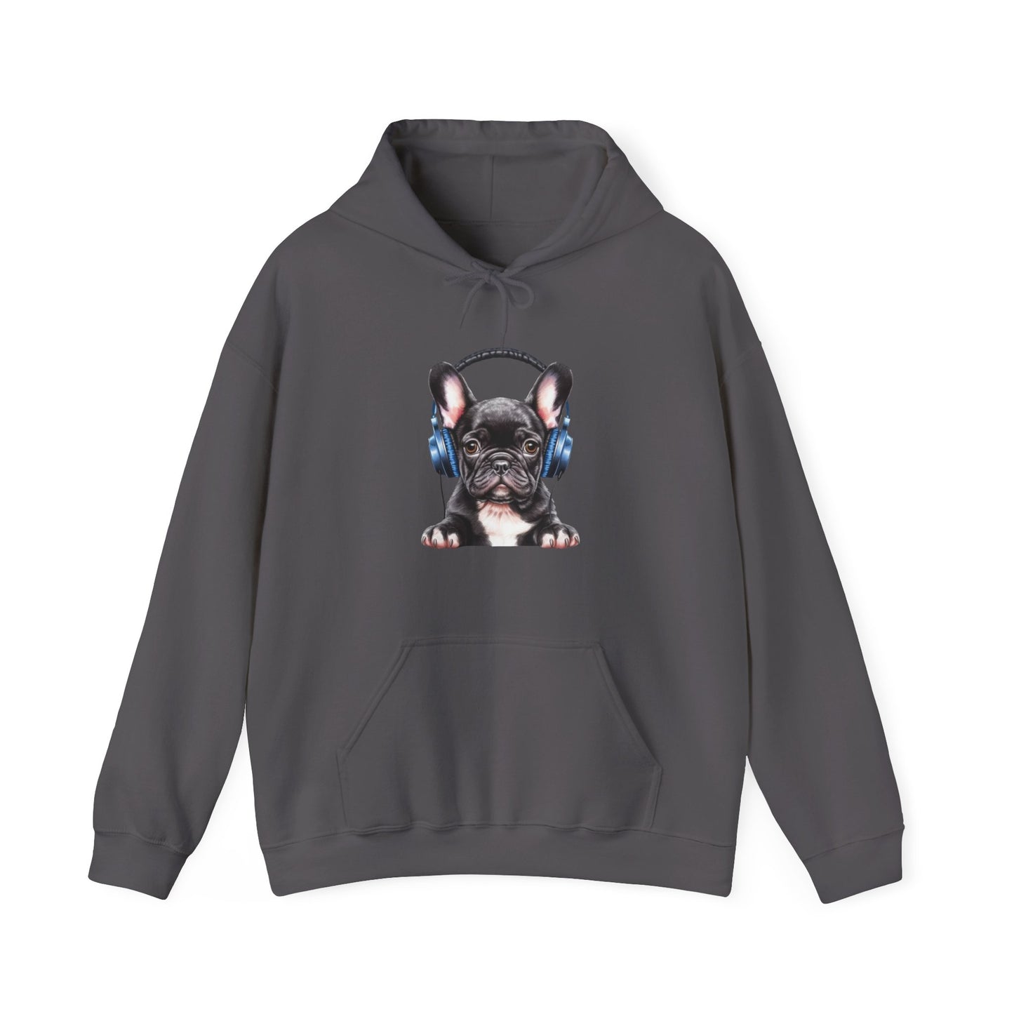 French Bulldog with Headphones Hooded Sweatshirt