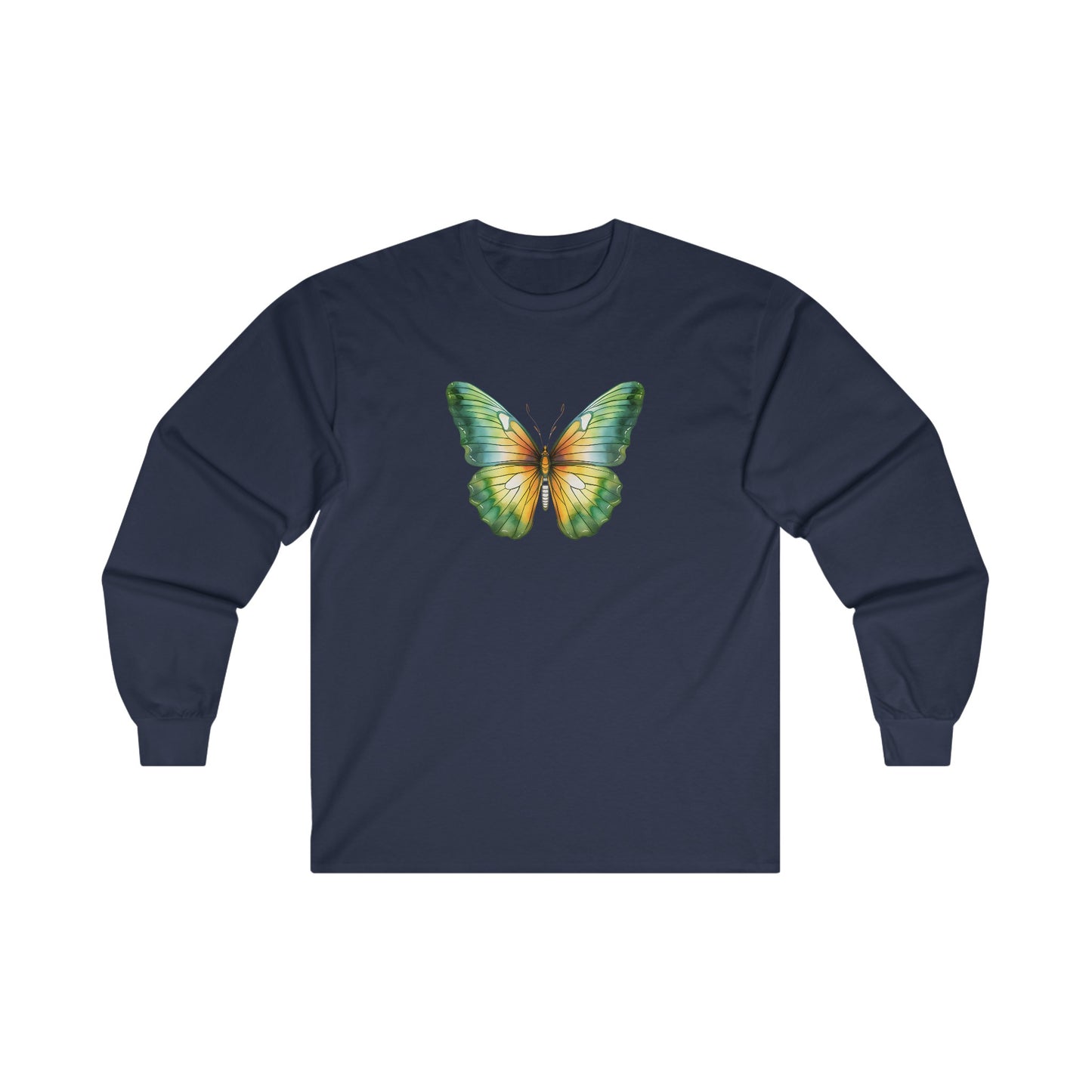 Green Watercolor Butterfly Long Sleeve Tee
