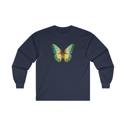 Green Watercolor Butterfly Long Sleeve Tee