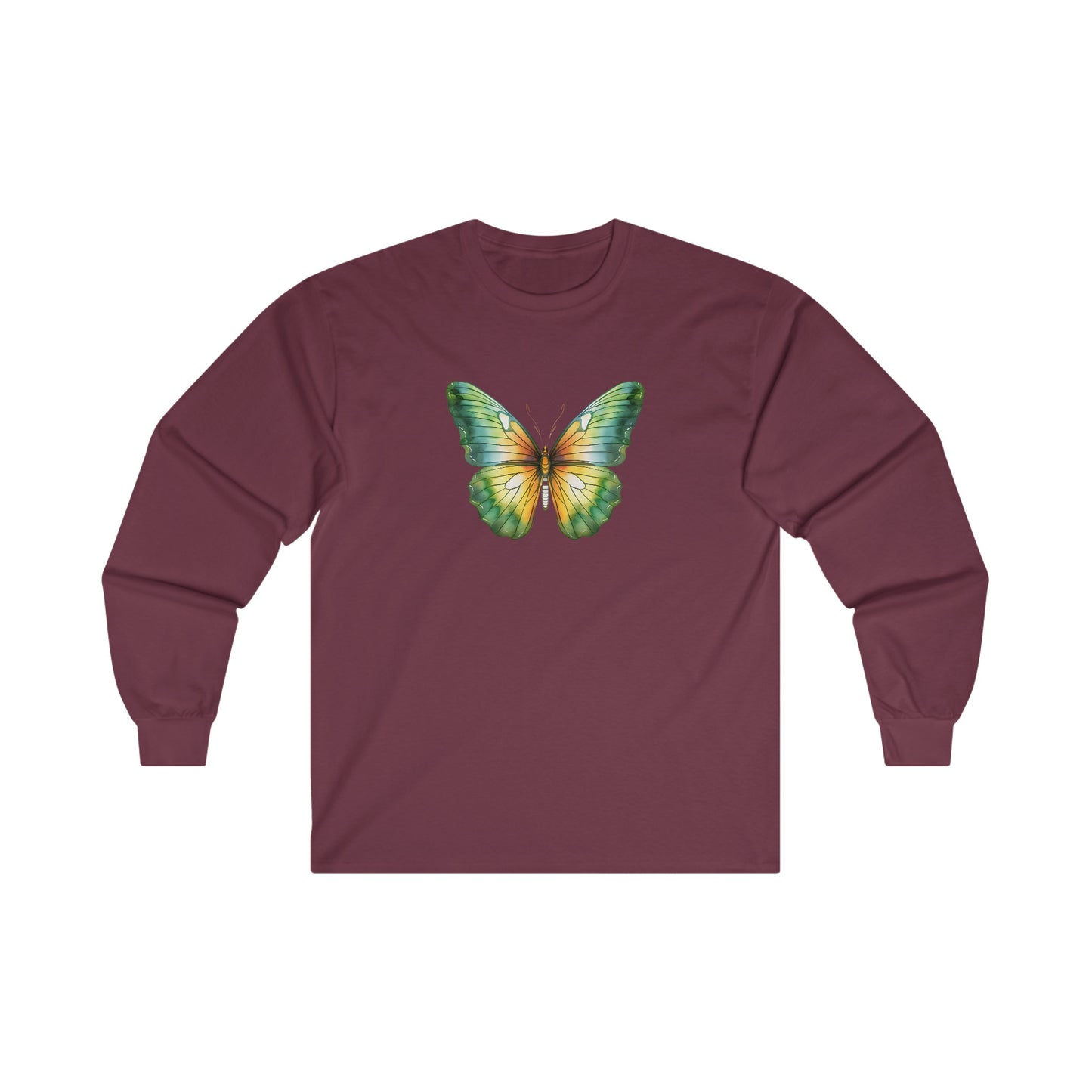 Green Watercolor Butterfly Long Sleeve Tee