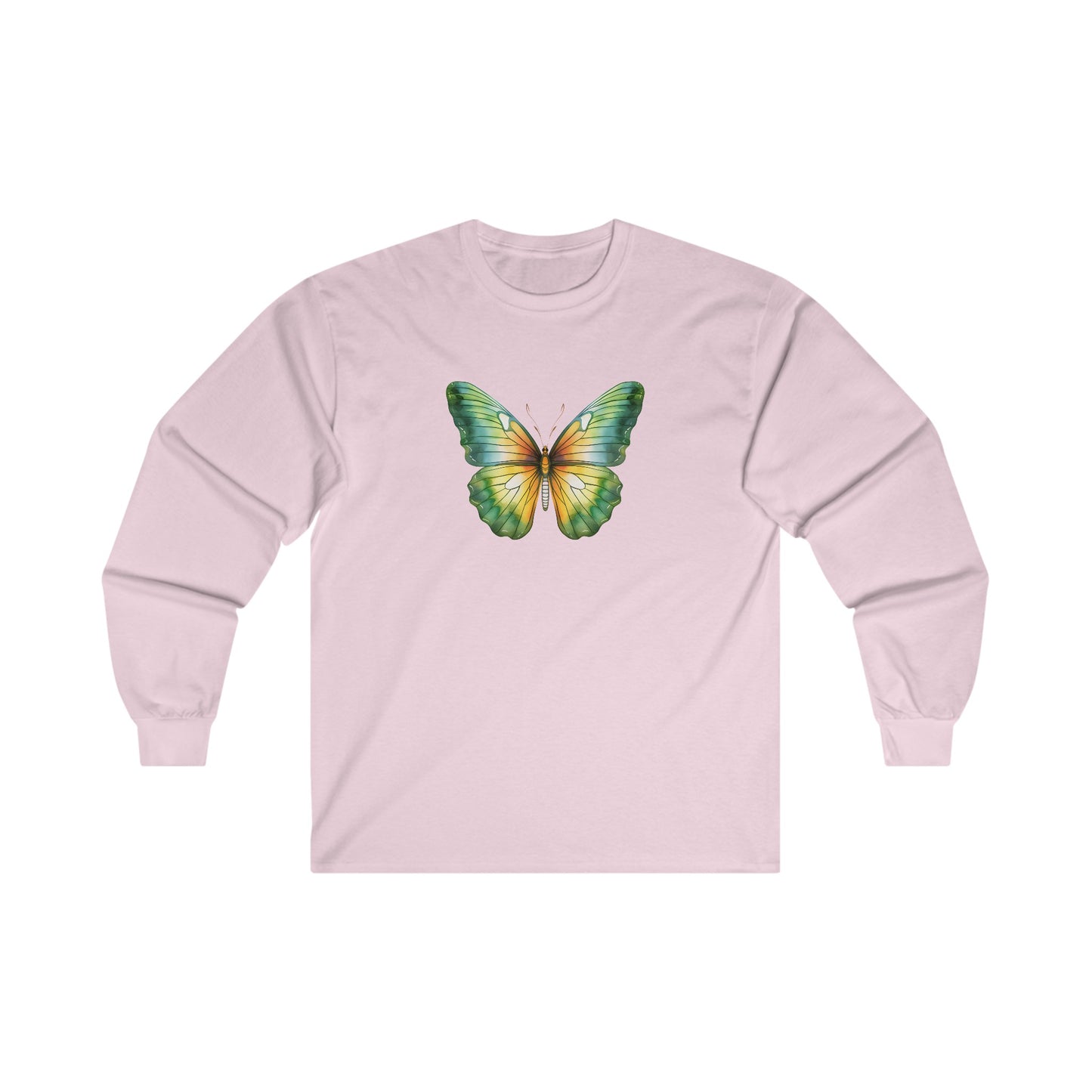 Green Watercolor Butterfly Long Sleeve Tee