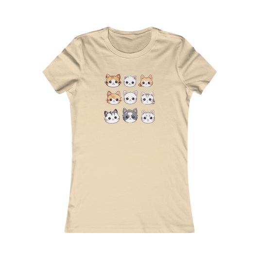 Cute Cat Faces Set Fitted Tee