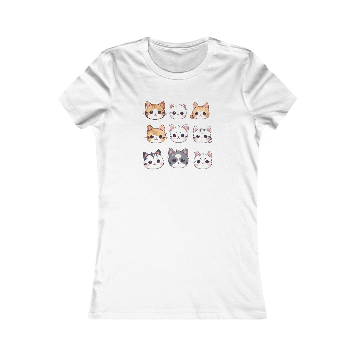Cute Cat Faces Set Fitted Tee