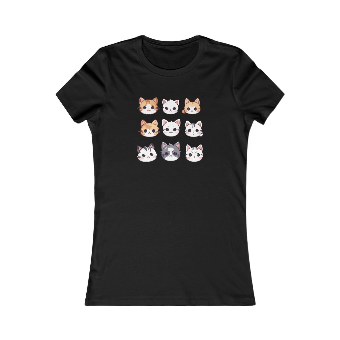 Cute Cat Faces Set Fitted Tee