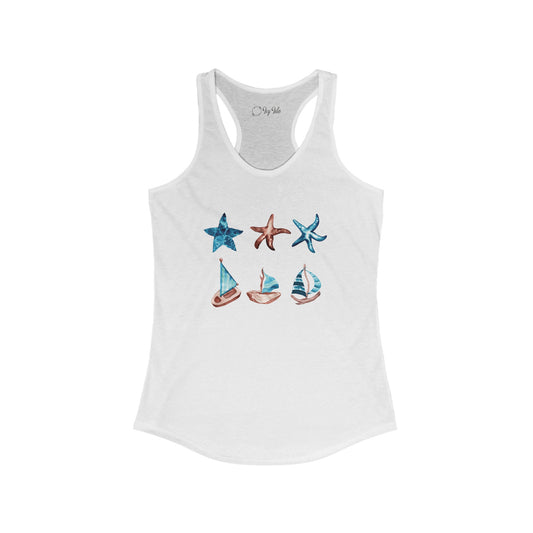 Watercolor Starfish and Sailboat Racerback Tank