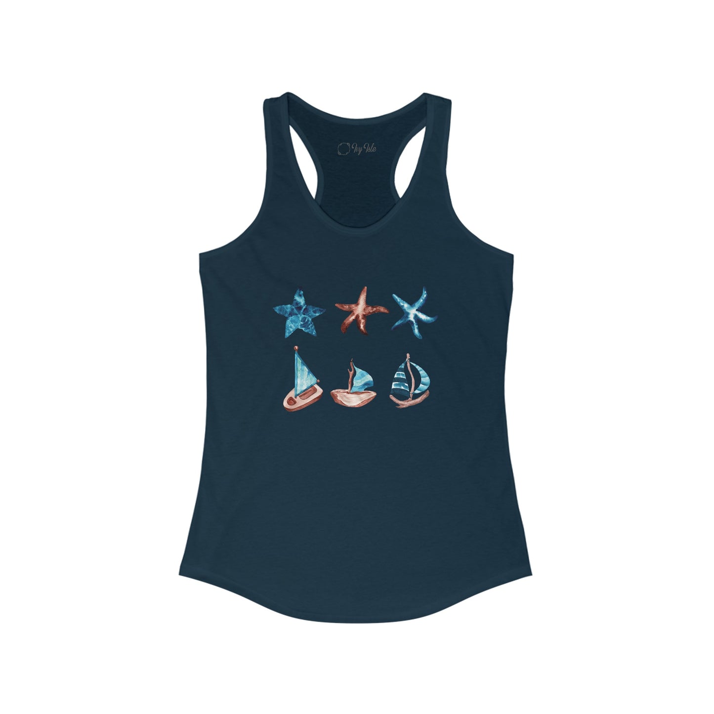 Watercolor Starfish and Sailboat Racerback Tank