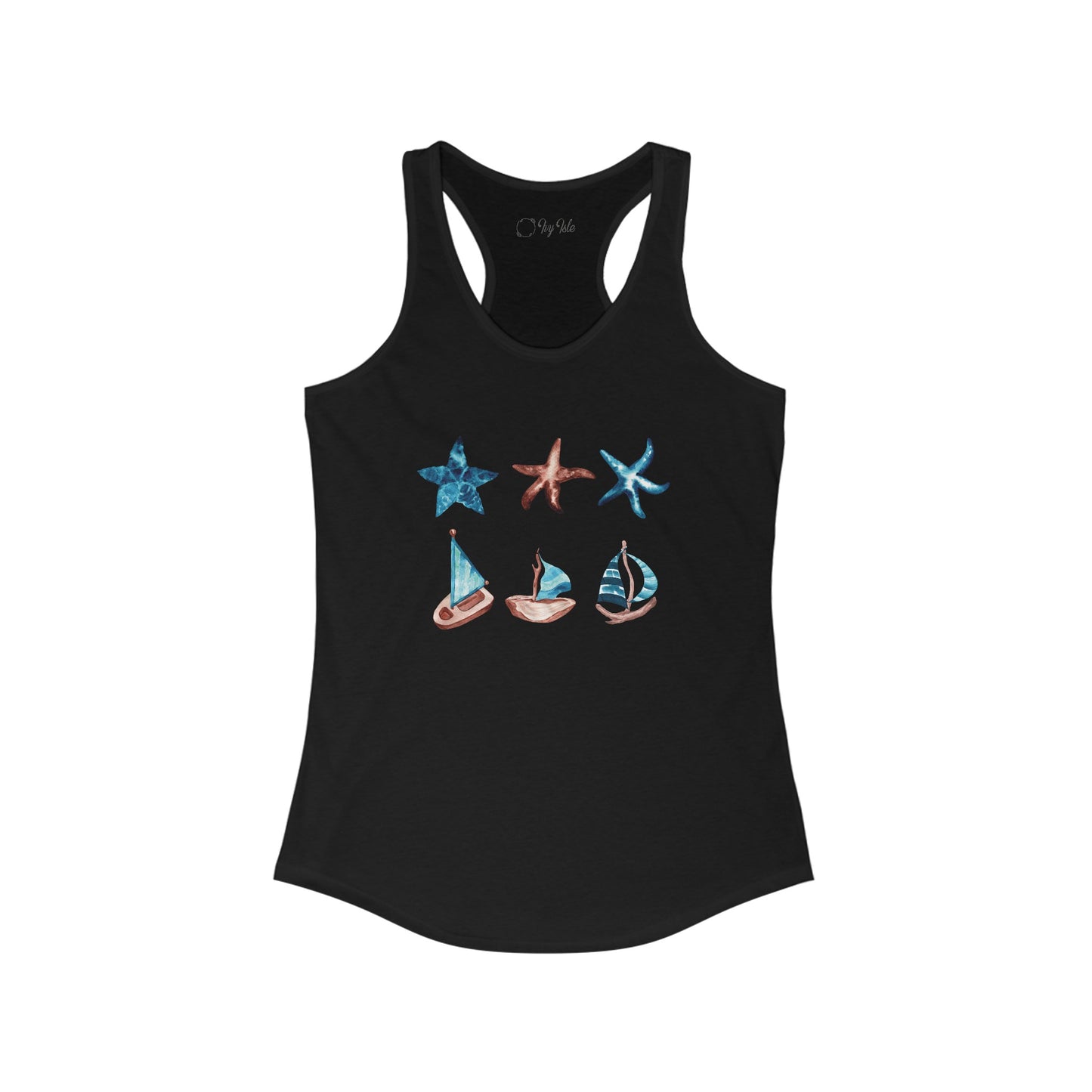 Watercolor Starfish and Sailboat Racerback Tank
