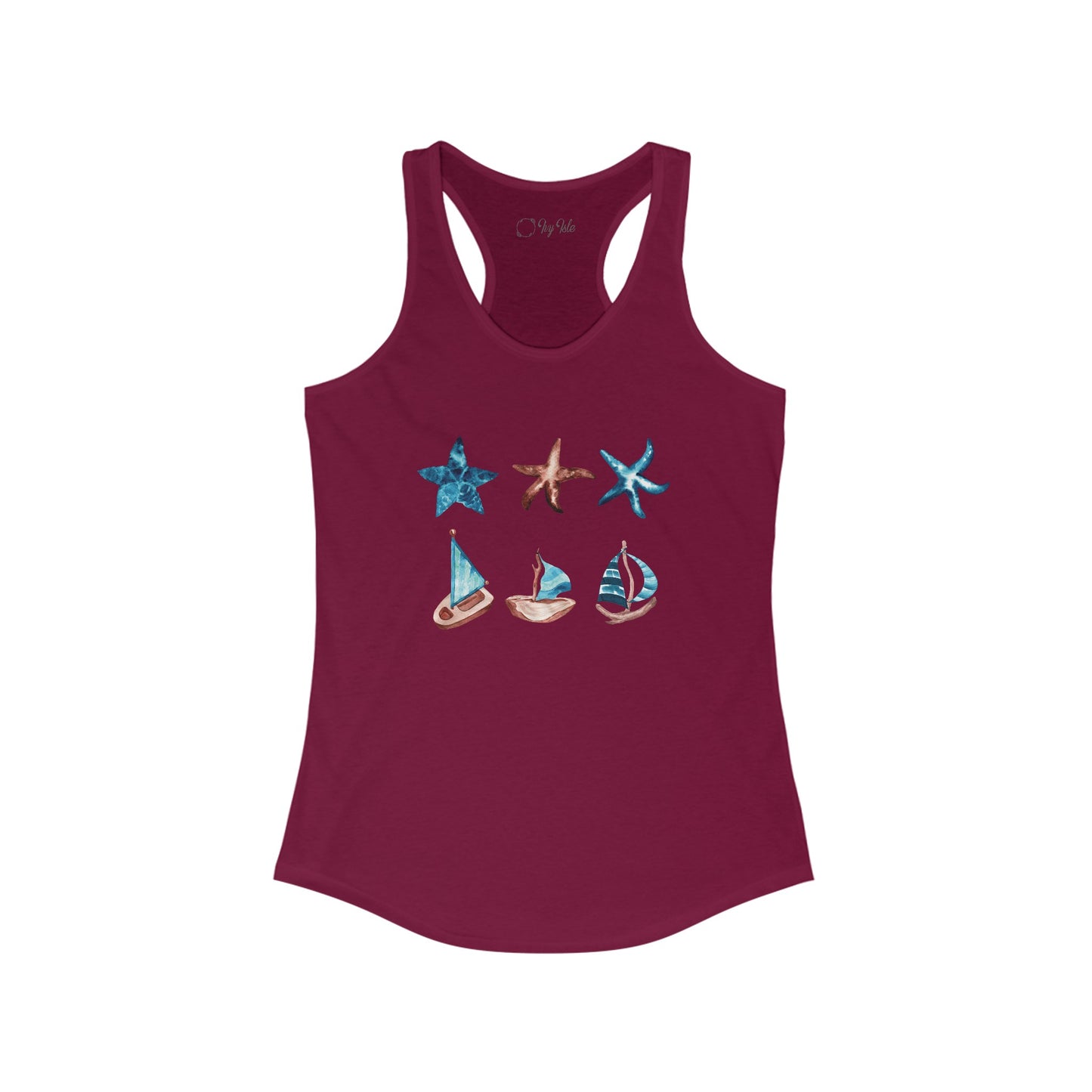 Watercolor Starfish and Sailboat Racerback Tank