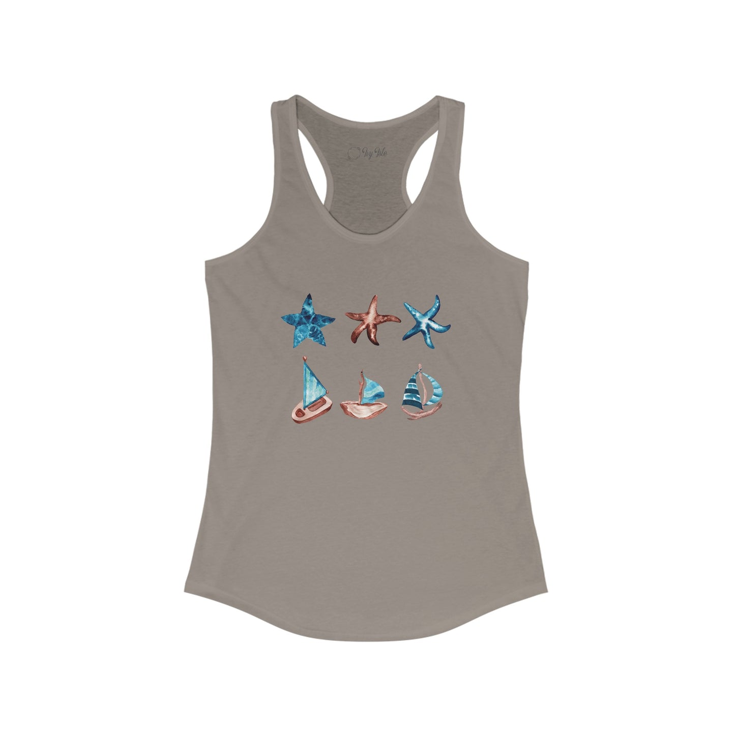 Watercolor Starfish and Sailboat Racerback Tank