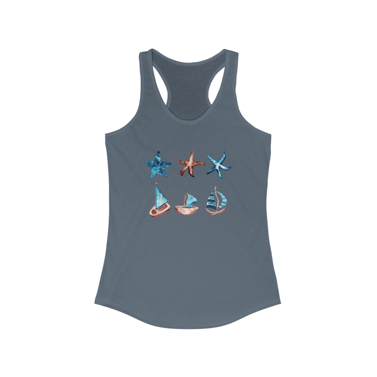 Watercolor Starfish and Sailboat Racerback Tank