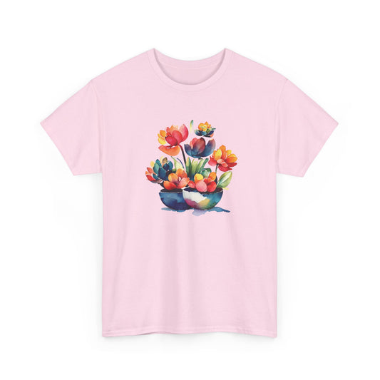Watercolor Succulent Flowers Short Sleeve Tee
