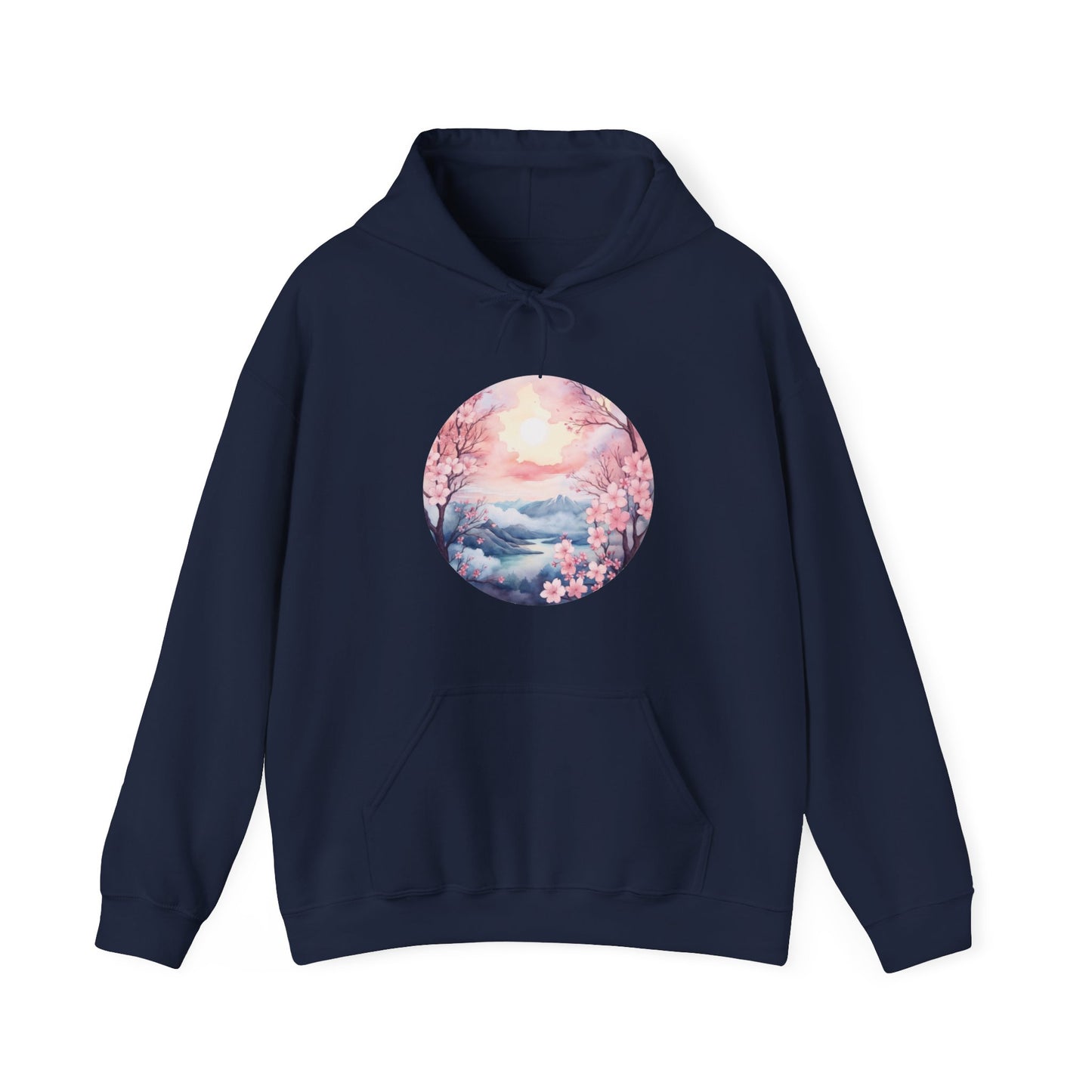 Watercolor Cherry Blossom Landscape Hooded Sweatshirt