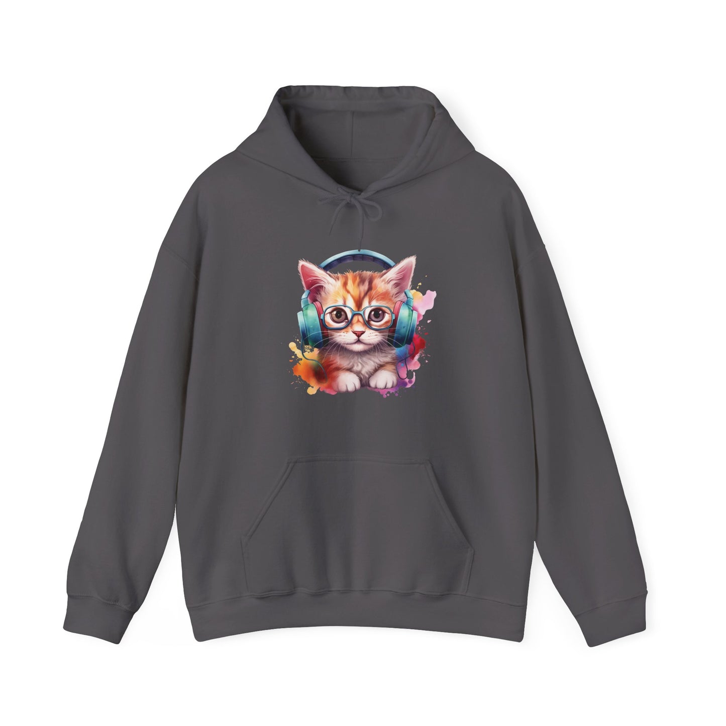 Cat with Headphones Hooded Sweatshirt