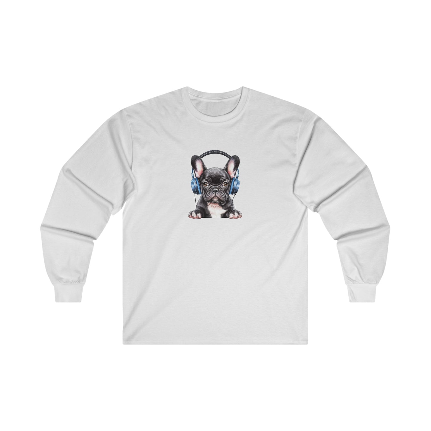 French Bulldog with Headphones Long Sleeve Tee