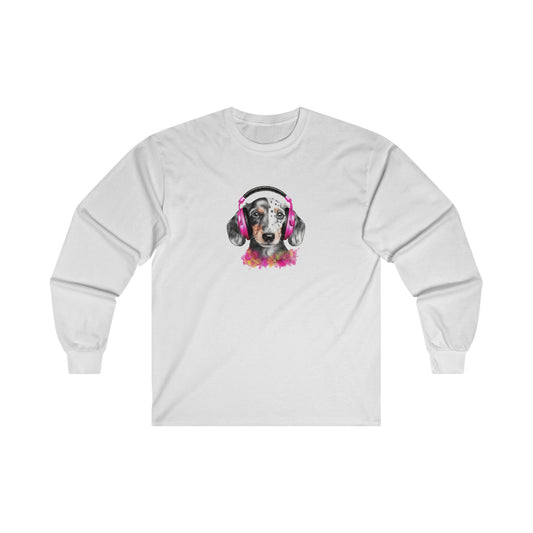 Dog with Headphones Long Sleeve Tee