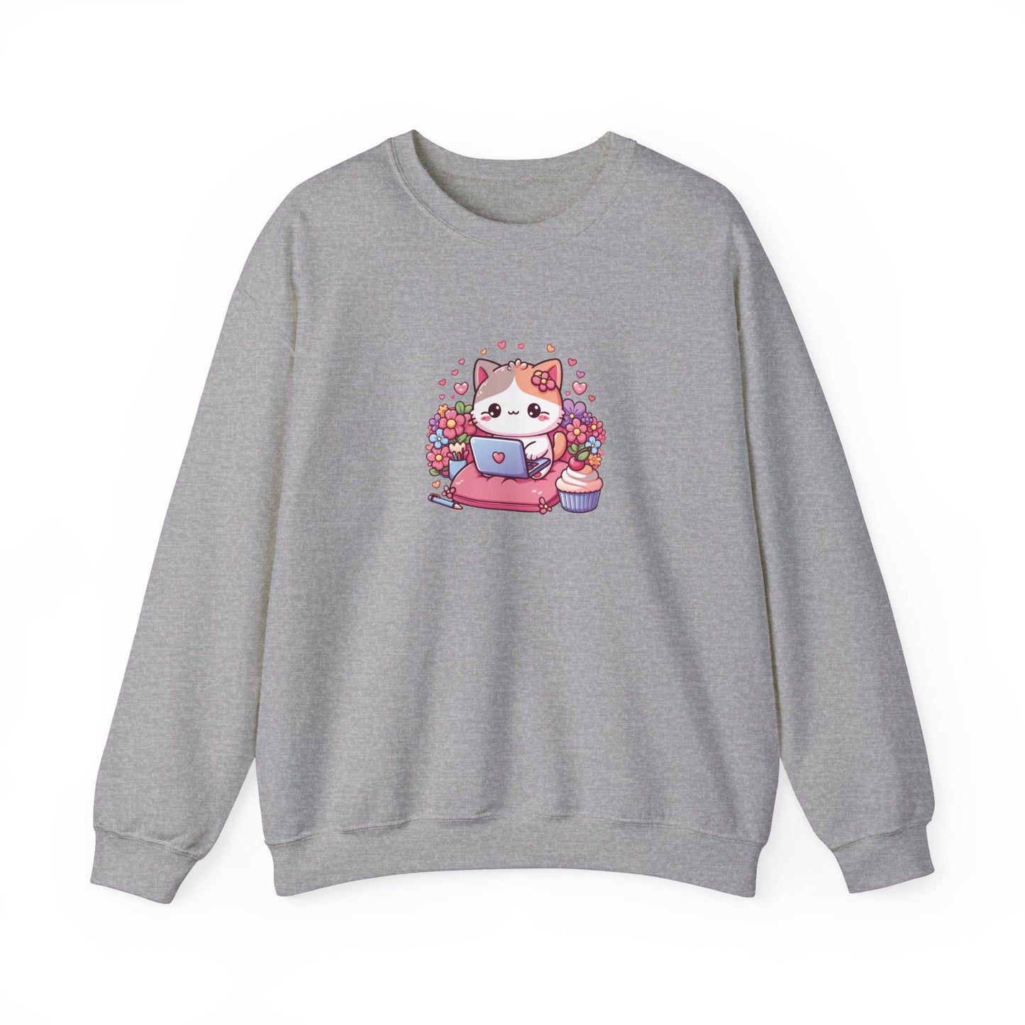 Cat with Cupcake and Laptop Sweatshirt