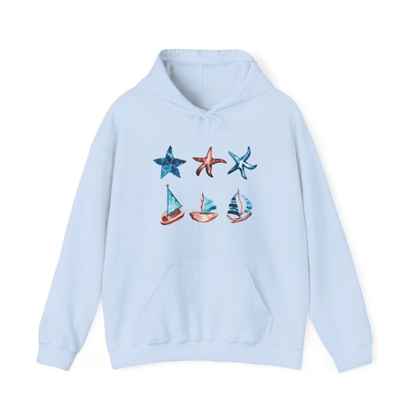 Watercolor Starfish and Sailboats Hooded Sweatshirt