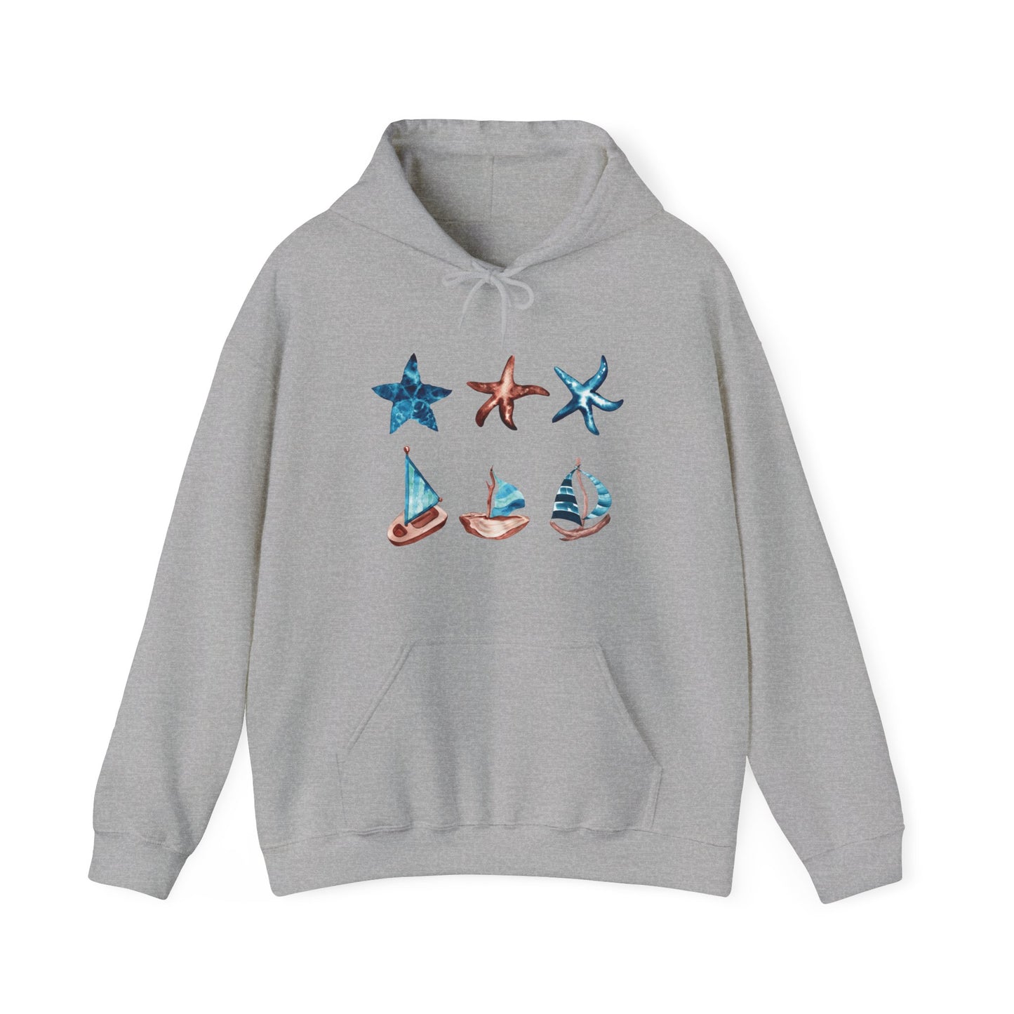 Watercolor Starfish and Sailboats Hooded Sweatshirt