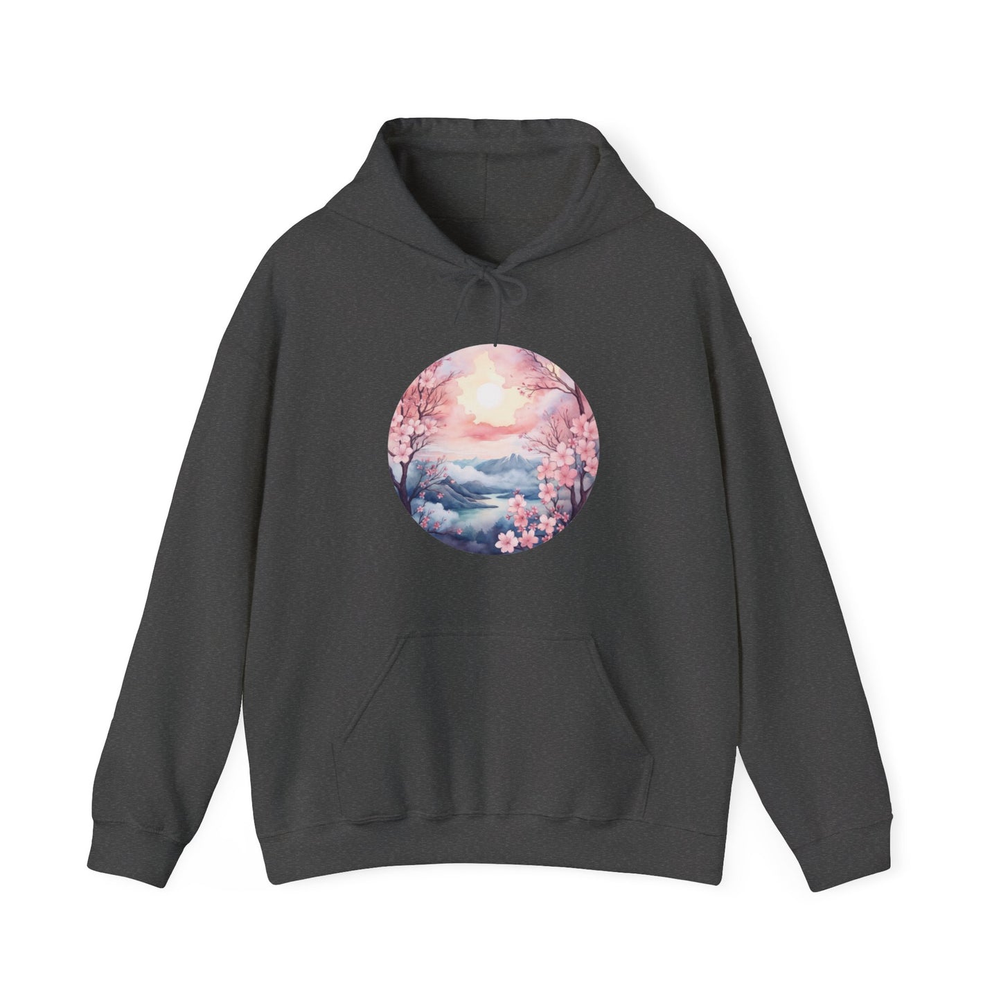 Watercolor Cherry Blossom Landscape Hooded Sweatshirt